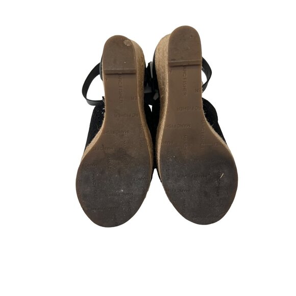 Marc Fisher Black Suede T-Strap Wedge Sandals - Picture 7 of 8